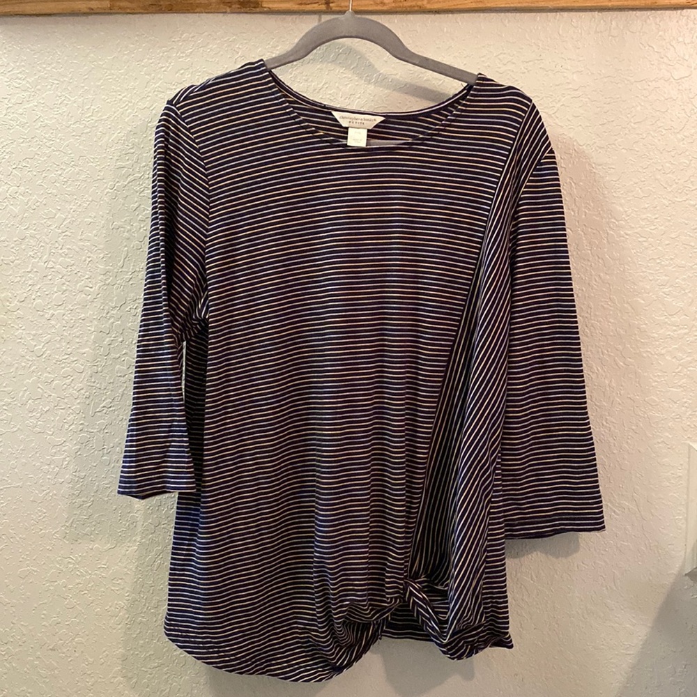 Christopher & Banks petite top three-quarter length sleeve striped with knot